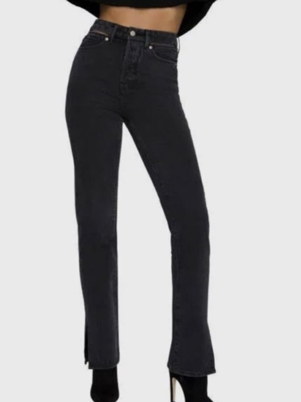 Good American Waist Cutout Black Skinny Jeans Sz 12/31 - Picture 2 of 8